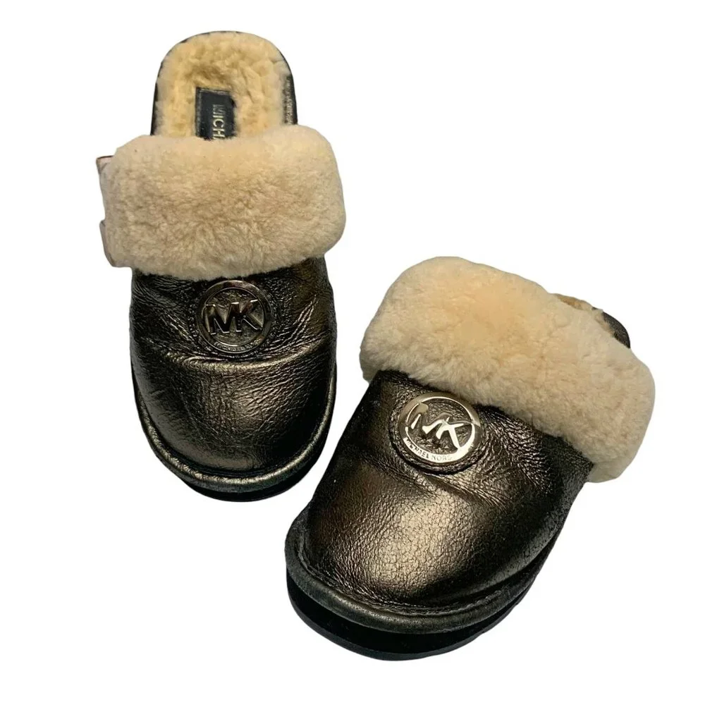 Michael Kors Metallic Leather Genuine‎ Shearling lined Slippers